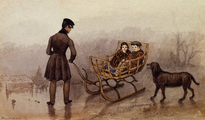 Anthony, Frank and Caroline Sledging on the Ice by Mary Ellen Best